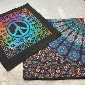 Boho Tie Dye Pillow Covers Square Size 18x18 Multicolor Mandala Peace Sign